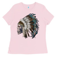 Bubblegum Pink skull with indian headdress Ladies Tee - RanaPortraitStore