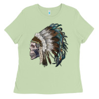 Matcha skull with indian headdress Ladies Tee - RanaPortraitStore