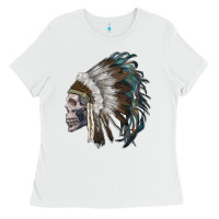 White skull with indian headdress Ladies Tee - RanaPortraitStore