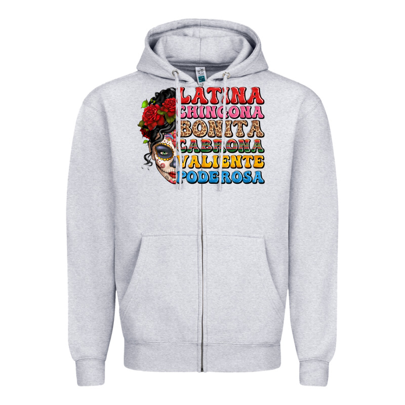 Mexican Sugar Skull Latina Chingona Bonita Zipper Hoodie by LillyAllenDesigns | Teevron