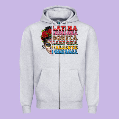 Mexican Sugar Skull Latina Chingona Bonita Zipper Hoodie Designed By Lillyallendesigns