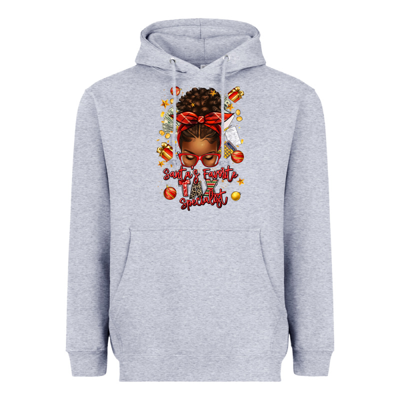 Santa Favorite Tax Specialist Afro Messy Bun Heavyweight Hoodie by texasbilliewilder | Teevron