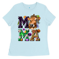 Baby Blue Mama Cow Halloween Ladies Tee - texasbilliewilder