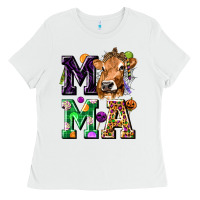 White Mama Cow Halloween Ladies Tee - texasbilliewilder