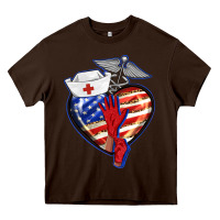 Chocolate Brown patriotic nurse love Heavy Core Tee - BarkalooDesign
