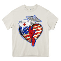 Cream patriotic nurse love Heavy Core Tee - BarkalooDesign