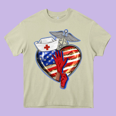 Patriotic Nurse Love Heavy Core Tee Designed By Barkaloodesign