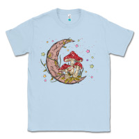 Dusty Blue moon and mushrooms Classic Tee - MaliasSmallBusiness