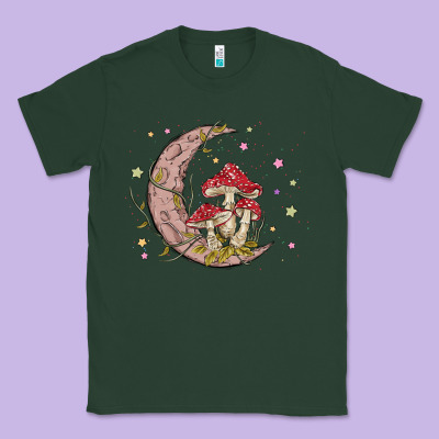 Moon And Mushrooms Classic Tee Designed By Maliassmallbusiness