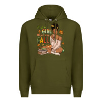 Army Green Just a girl who loves Fall afro woman Premium Hoodie - NancyCooperArtShop