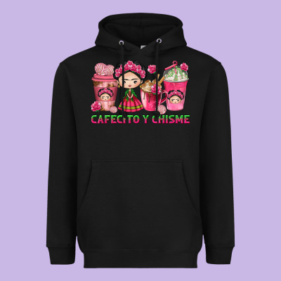 Cafecito Y Chisme With Coffee Cups Heavyweight Hoodie Designed By Texasbilliewilder