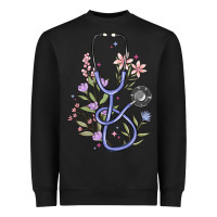 Black floral stethoscope Heavyweight Sweatshirt - MaliasSmallBusiness