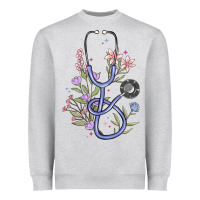 Heather Grey floral stethoscope Heavyweight Sweatshirt - MaliasSmallBusiness