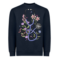 Navy floral stethoscope Heavyweight Sweatshirt - MaliasSmallBusiness