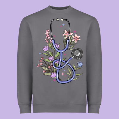 Floral Stethoscope Heavyweight Sweatshirt Designed By Maliassmallbusiness