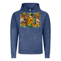 Vintage Denim sunflower gemstone leopard cowhide horseshoe background Vintage Hoodie - Artiststas