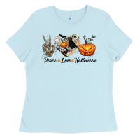 Baby Blue Peace Love Halloween Ladies Tee - texasbilliewilder