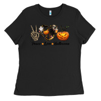 Black Peace Love Halloween Ladies Tee - texasbilliewilder