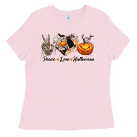 Bubblegum Pink Peace Love Halloween Ladies Tee - texasbilliewilder