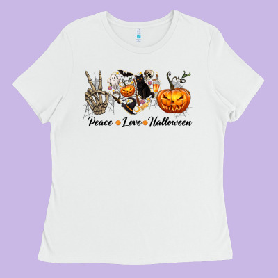 Peace Love Halloween Ladies Tee Designed By Texasbilliewilder