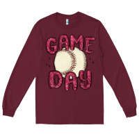 Burgundy game day baseball Long Sleeve Tee - MaliasSmallBusiness