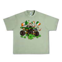 Oil Green monster truck with shamrocks Urban Heavy Tee - AdoDesignShop