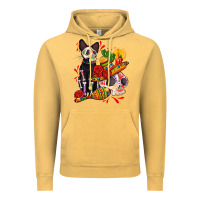 Vintage Mustard mexican dead day with skeleton cat Vintage Hoodie - AdoDesignShop