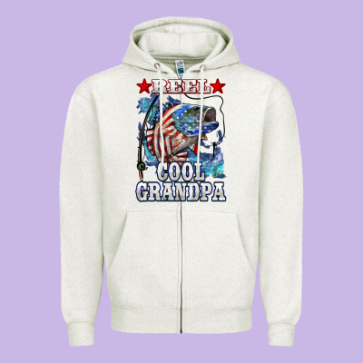 Reel Cool Grandpa American Flag Bass Zipper Hoodie Designed By Lillyallendesigns
