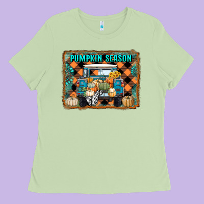 Pumpkin Season Truck Ladies Tee Designed By Ranaportraitstore