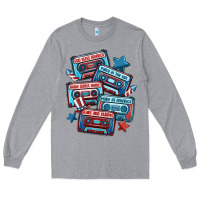 Heather Grey usa america cassette tapes Long Sleeve Tee - MaliasSmallBusiness