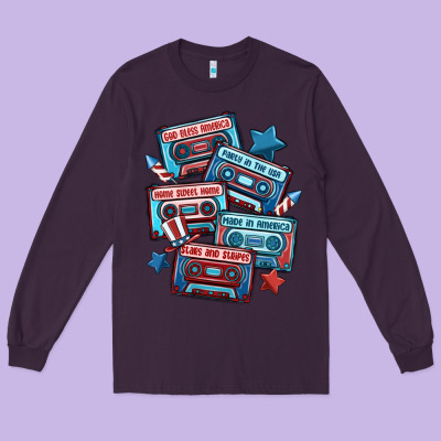 Usa America Cassette Tapes Long Sleeve Tee Designed By Maliassmallbusiness