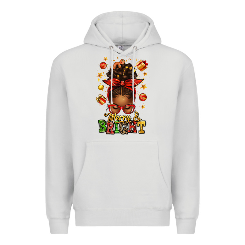 Merry And Bright Christmas Afro Messy Bun Premium Hoodie by texasbilliewilder | Teevron