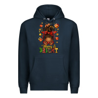 Navy merry and bright christmas afro messy bun Premium Hoodie - texasbilliewilder