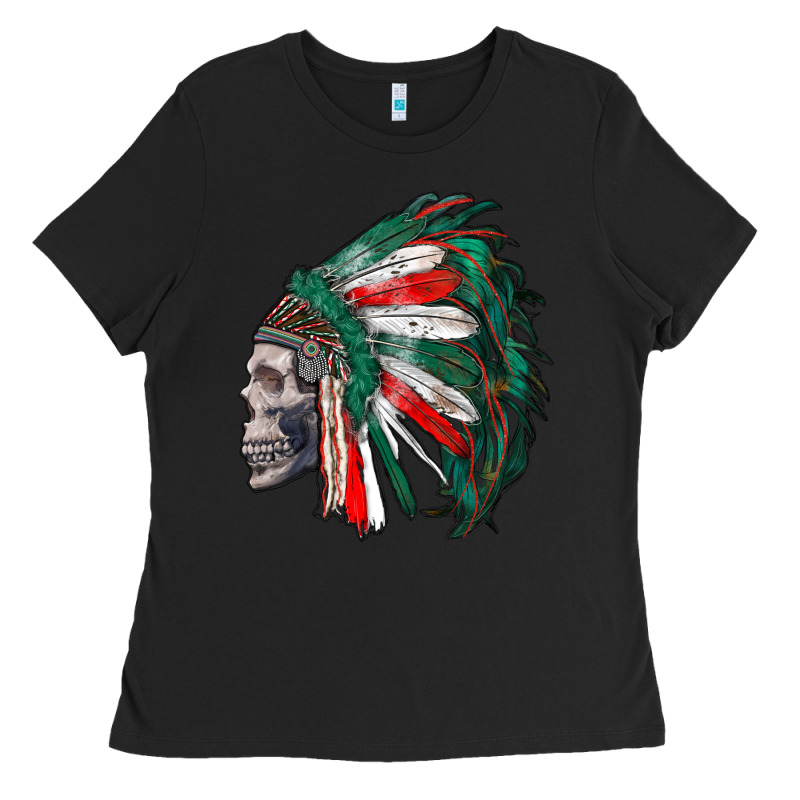 Mexican Indian Headdress With Skull Ladies Tee by RanaPortraitStore | Teevron