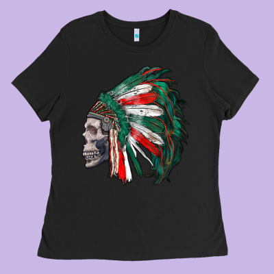 Mexican Indian Headdress With Skull Ladies Tee Designed By Ranaportraitstore