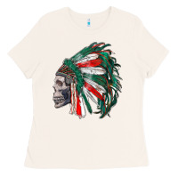 Bone mexican indian headdress with skull Ladies Tee - RanaPortraitStore