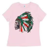 Bubblegum Pink mexican indian headdress with skull Ladies Tee - RanaPortraitStore