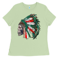 Matcha mexican indian headdress with skull Ladies Tee - RanaPortraitStore
