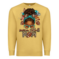 Antique Gold American Football Mom Afro Messy Bun Premium Sweatshirt - texasbilliewilder