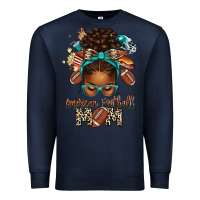 Navy American Football Mom Afro Messy Bun Premium Sweatshirt - texasbilliewilder