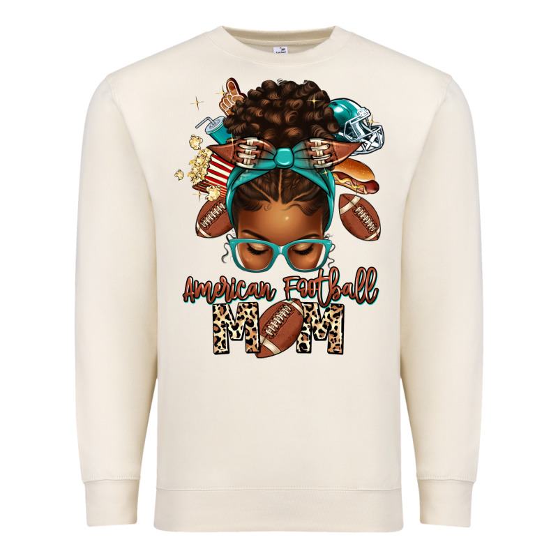 American Football Mom Afro Messy Bun Premium Sweatshirt by texasbilliewilder | Teevron