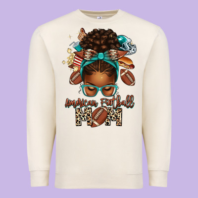 American Football Mom Afro Messy Bun Premium Sweatshirt Designed By Texasbilliewilder