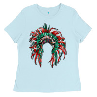 Baby Blue mexican flag indian headdress Ladies Tee - RanaPortraitStore