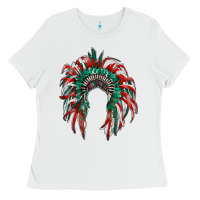 White mexican flag indian headdress Ladies Tee - RanaPortraitStore
