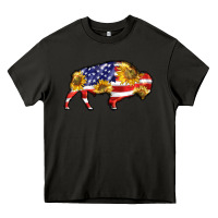 Asphalt bison amerıcan flag Heavy Core Tee - BarkalooDesign