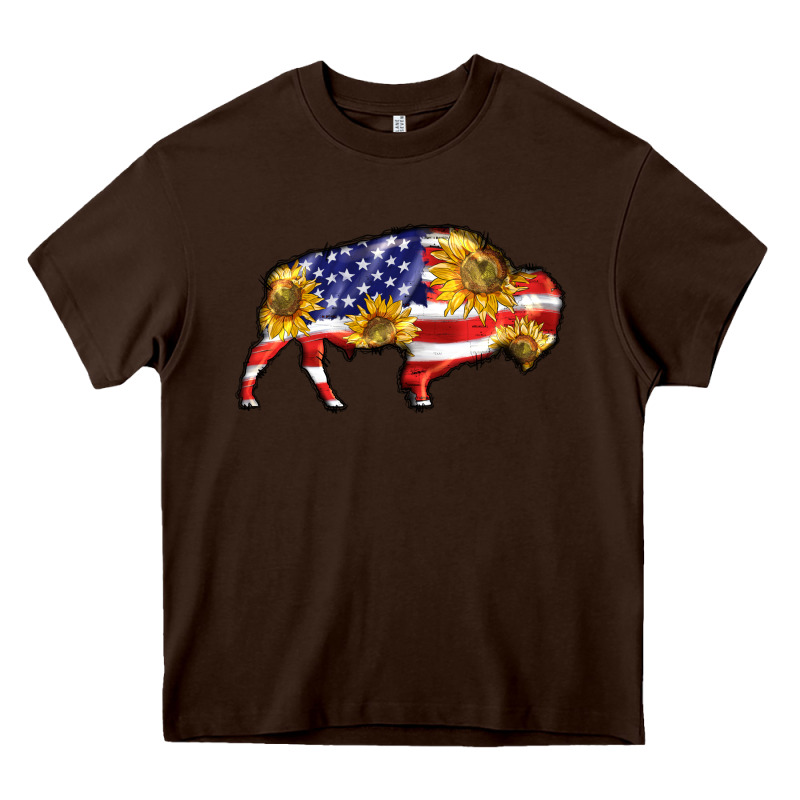 Bison Amerıcan Flag Heavy Core Tee by BarkalooDesign | Teevron