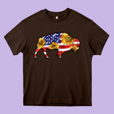 Bison Amerıcan Flag Heavy Core Tee Designed By Barkaloodesign