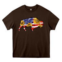 Chocolate Brown bison amerıcan flag Heavy Core Tee - BarkalooDesign