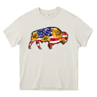 Cream bison amerıcan flag Heavy Core Tee - BarkalooDesign