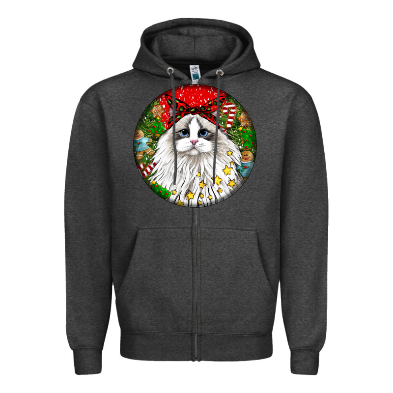 Christmas Ragdoll  Cat Zipper Hoodie by LillyAllenDesigns | Teevron